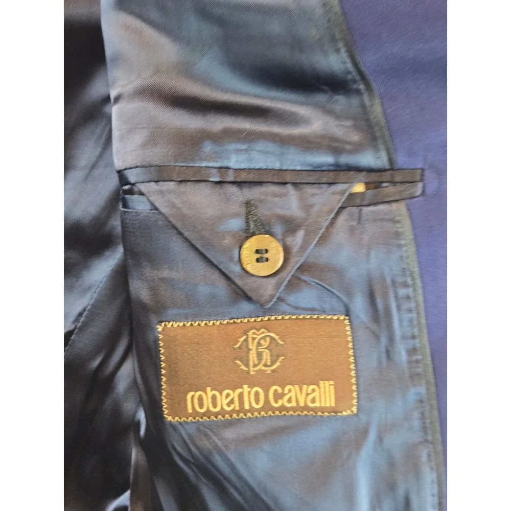 Roberto‎ Cavalli Blazer Mens Size 50 Navy Blue Cotton 2-Button Made in Italy